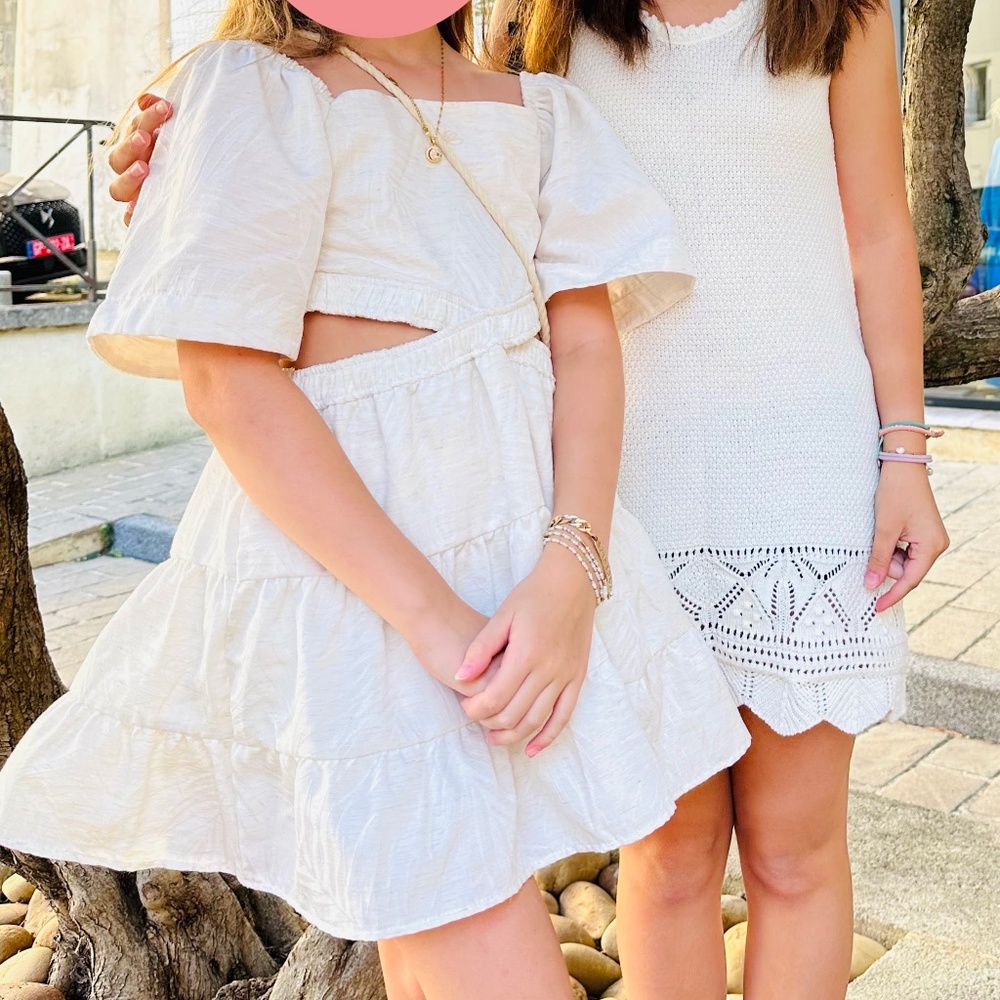 Girls' Tiered Jacquard Dress with Cutouts
